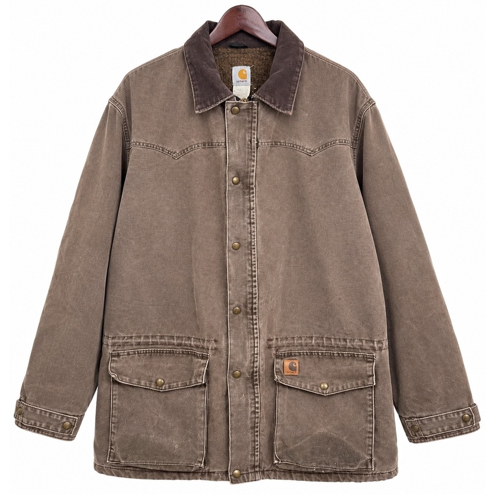 Vintage 90s Carhartt Ranch Coat Brown Duck Blanket Lined Distressed USA 2XL Tall